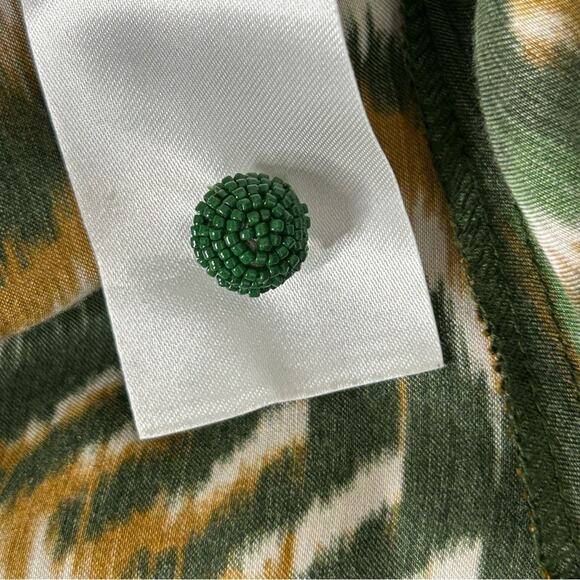 Farm Rio Pineapple Ikat Asymmetric Hem Wrap Dress Beaded Small - Picture 10 of 14